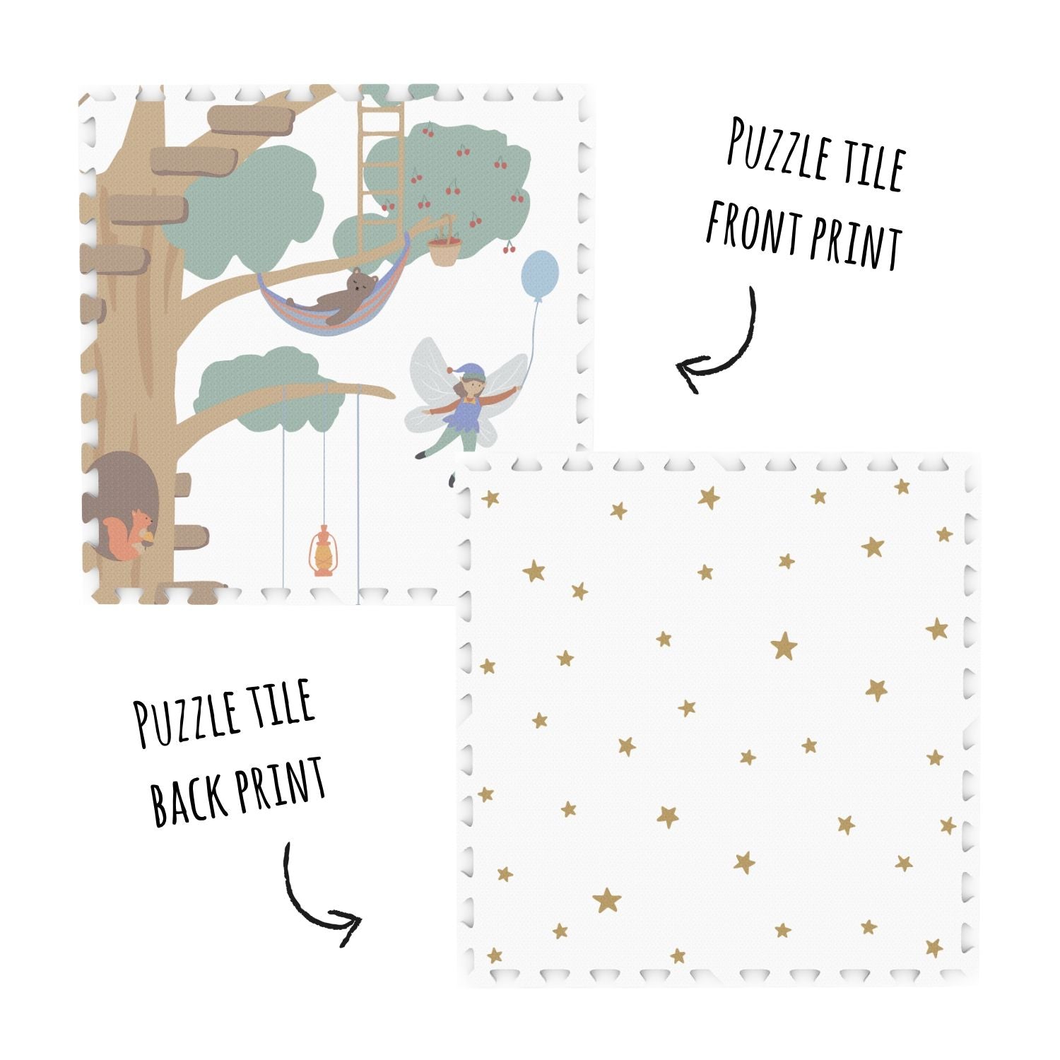 EEVAA treehouse puzzlemat, detail of front and back print