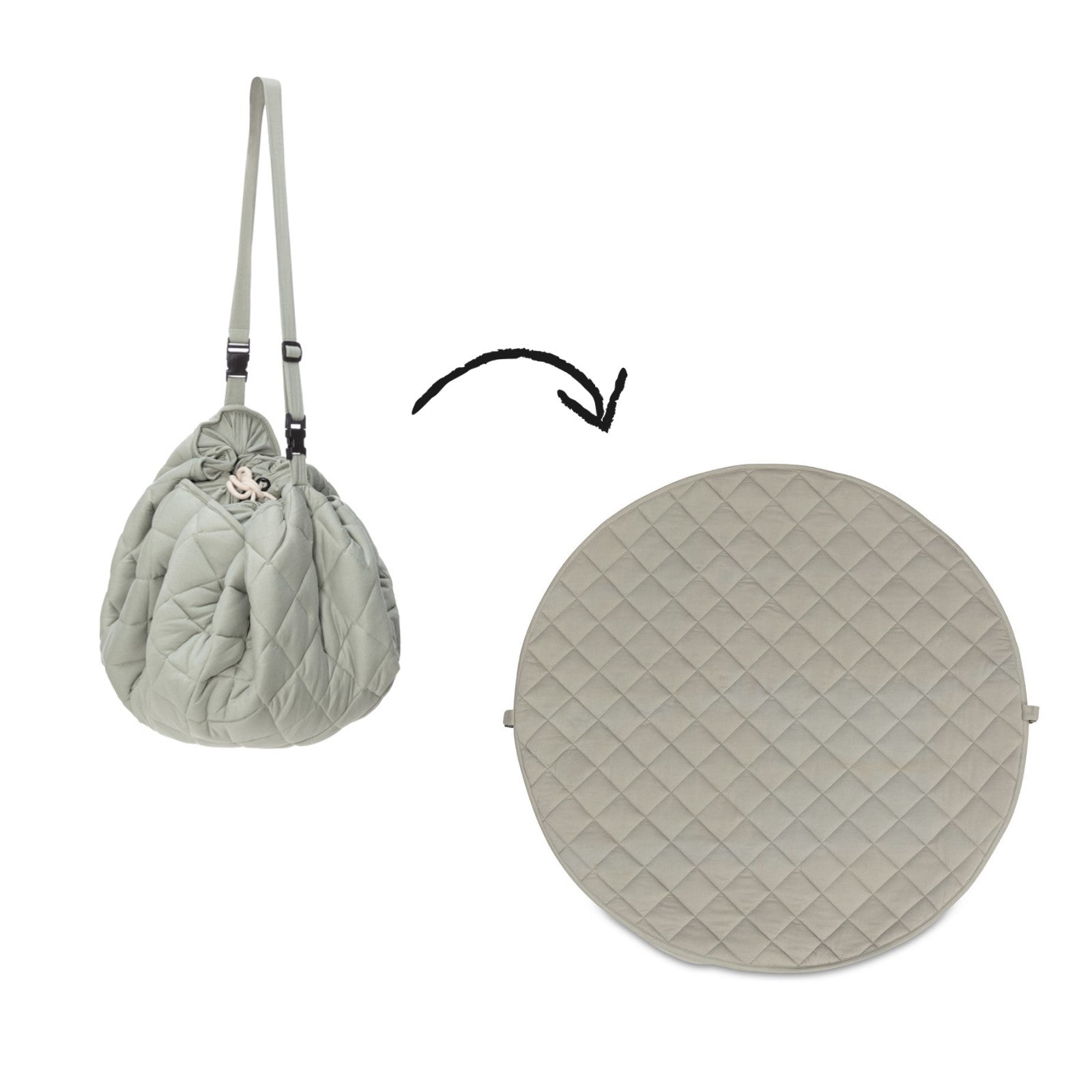 soft organic babymat, meadow green, from bag to mat and vice versa