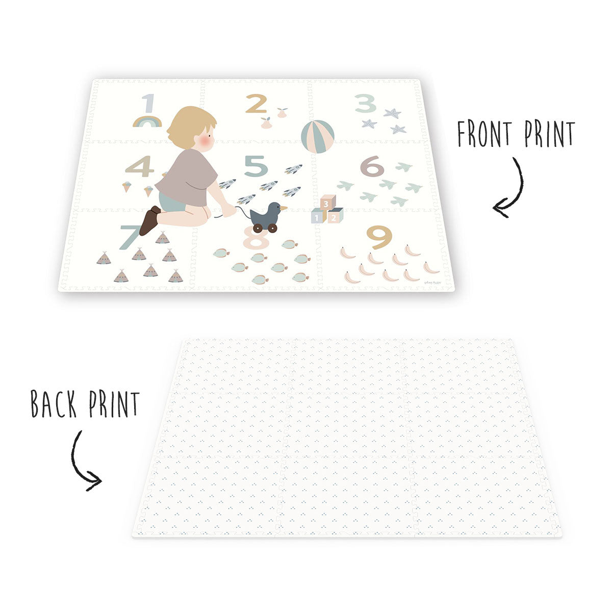 Puzzlemat front print and back print - game for creative kids - unisex pattern with numbers