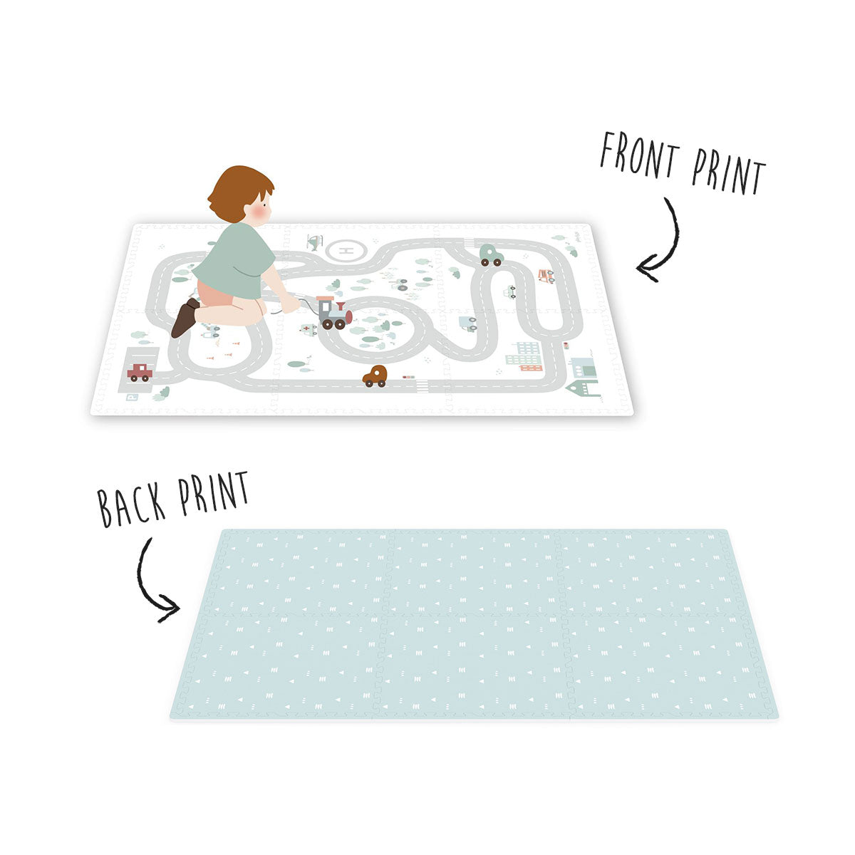 puzzlement with details of front print and back print - unisex design of a roadmap to play with creative kids and babies
