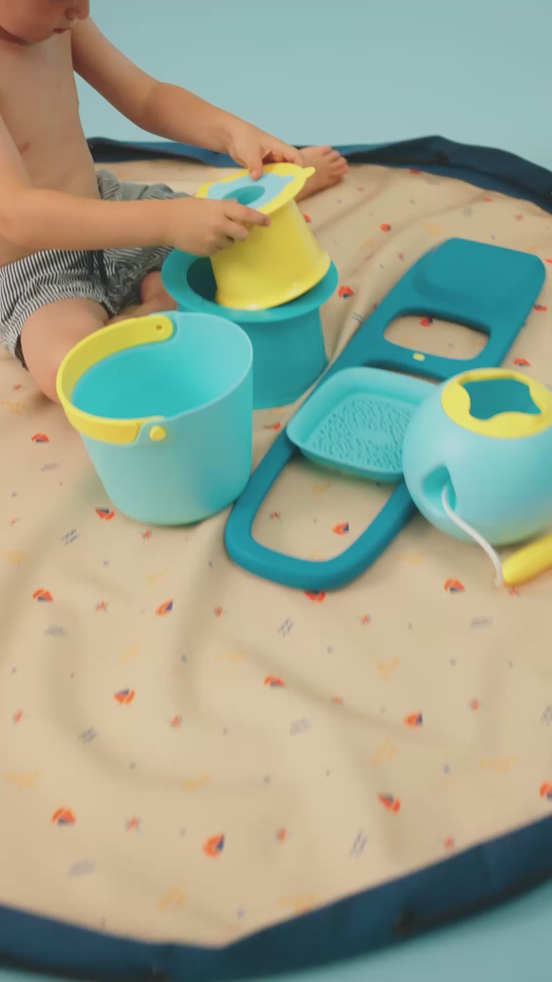 outdoor - playmat & toy bag-blue/green stripes