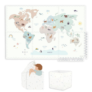 puzzlemat, storage box & mini house - worldmap