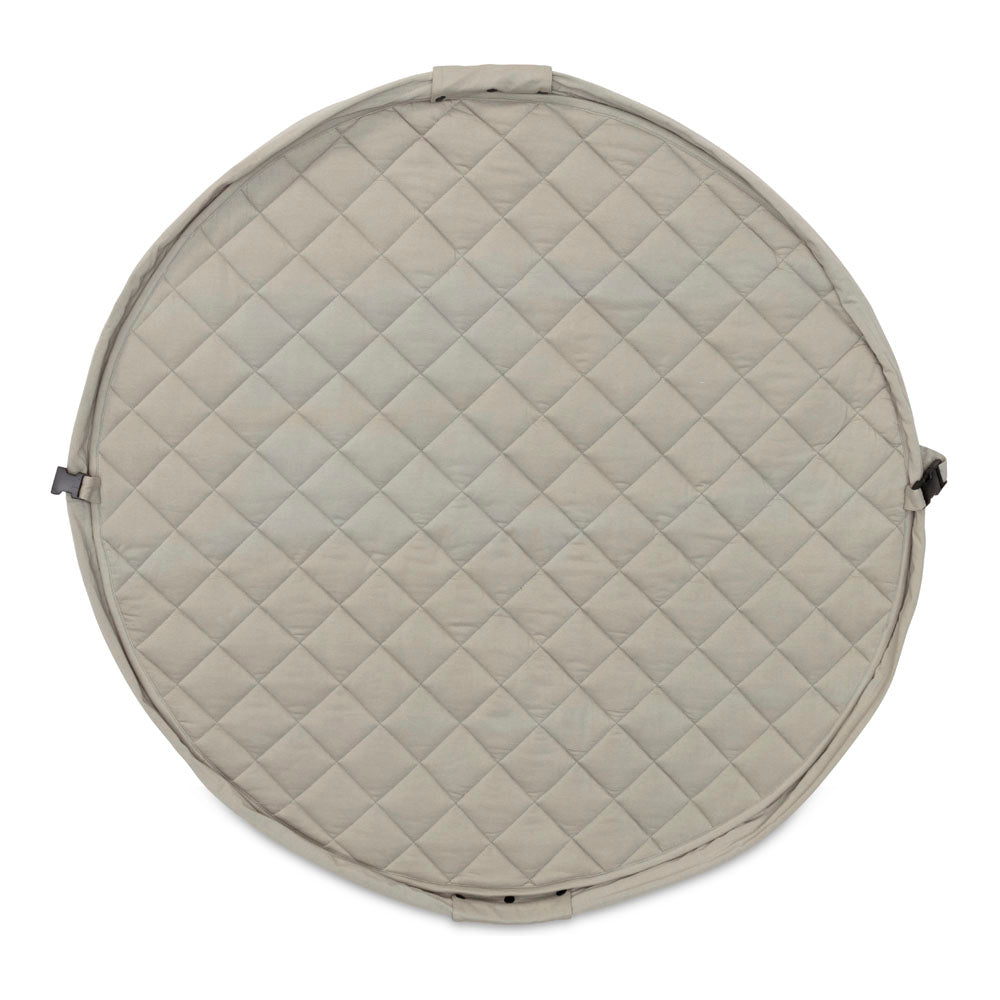 detail picture Meadow Green soft padded baby play mat and storage bag, drawstring and buttons and plastic shackles