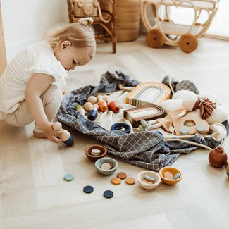 playmat & toy bag-organic grid blue