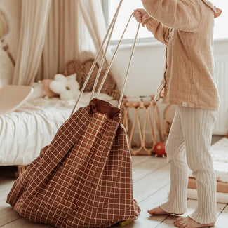 playmat & toy bag-organic grid brown