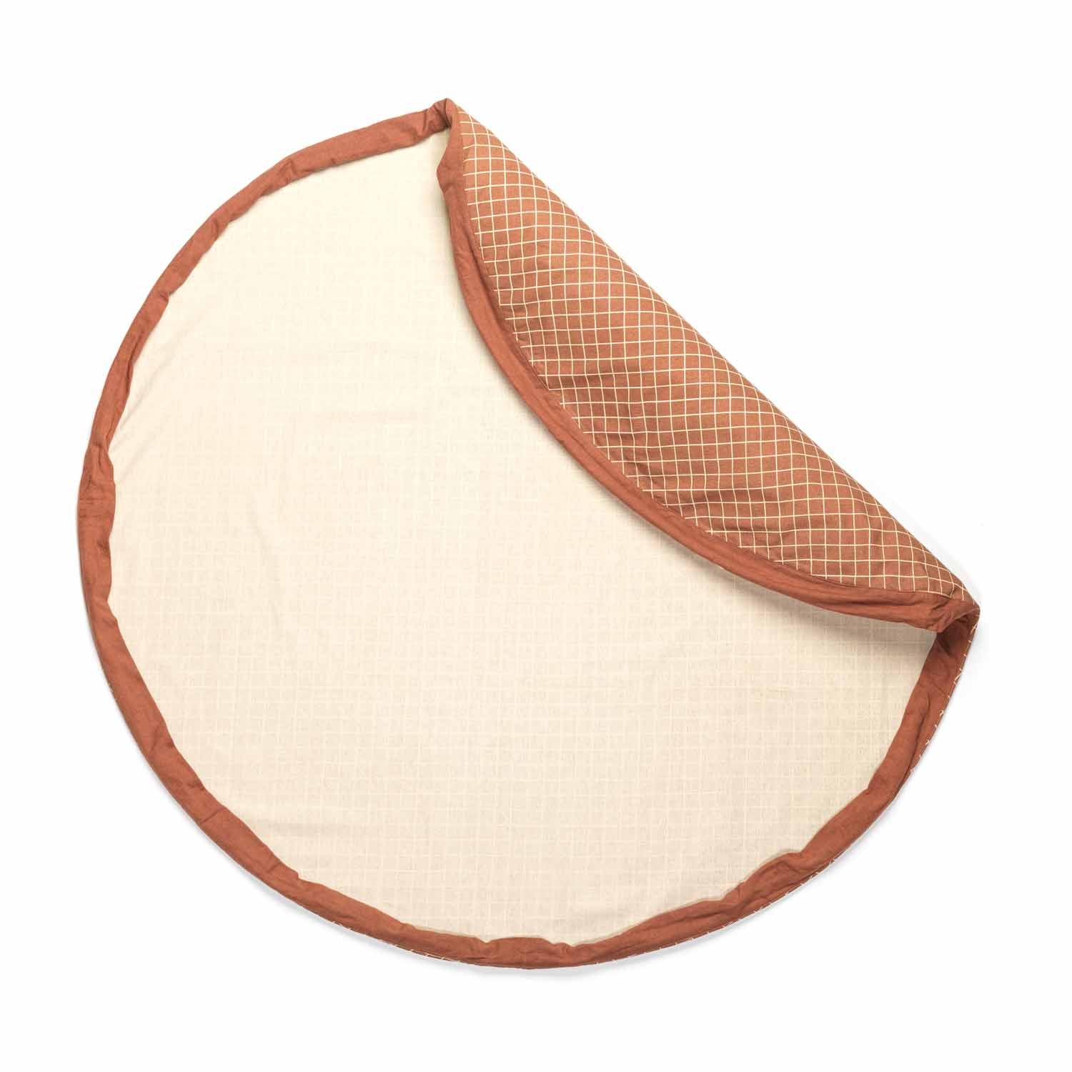 detail picture of open organic brown storage bag, folded piece