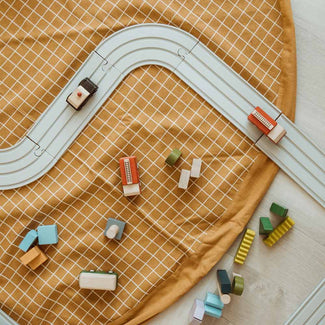 playmat & toy bag-organic grid mustard