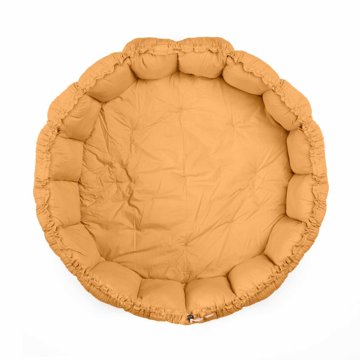 mustard baby mat, crib, raised edges